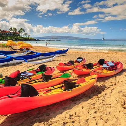 Kayaks on the beach in Maui, Hawaii
